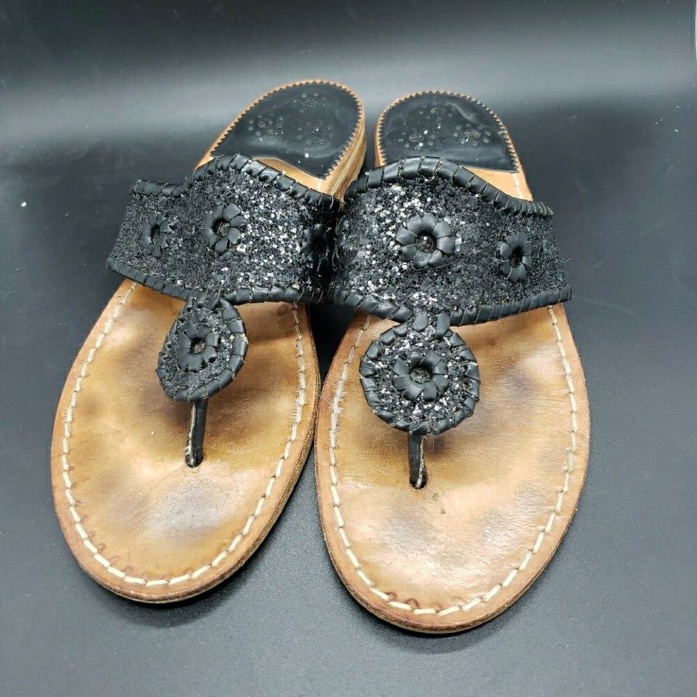 Jack Rogers Black Glitter Women's 9 Flip Flop Sandals Classic Preppy